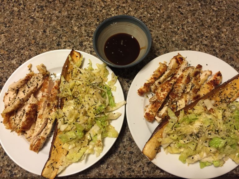 Chicken Katsu, eggplant, cabbage Photos from Chris Hardie